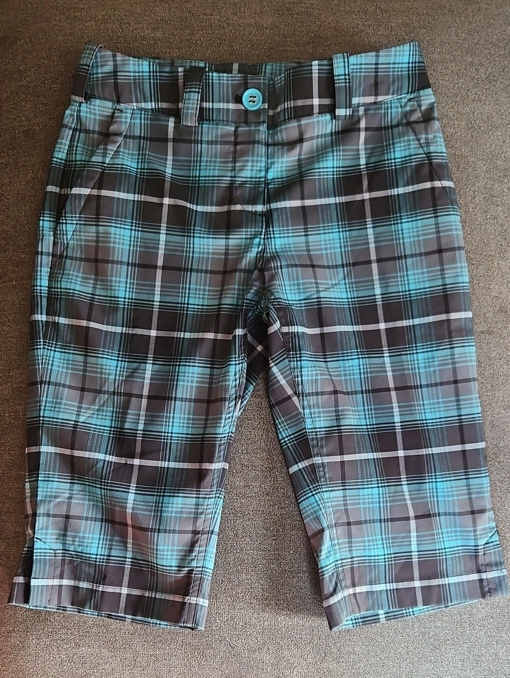 Nike Golf Tour Performance Dri-FIT Plaid Shorts Teal Black Size 0